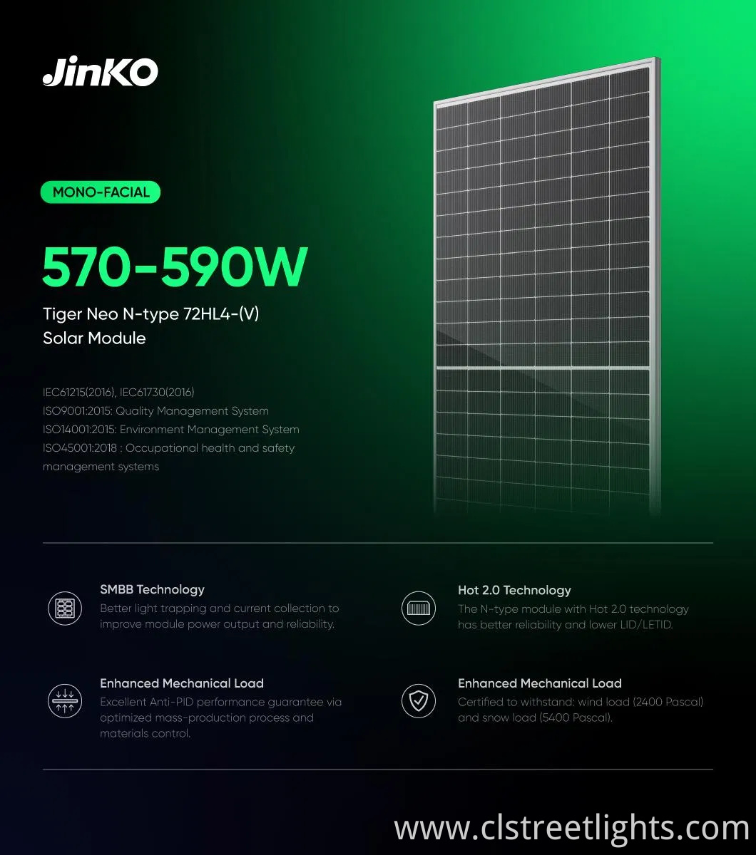 Jinko Solar Panel N Type 580W 580 Watts 585W Jkm580n-72hl4-V PV Module with English label and Long Cable